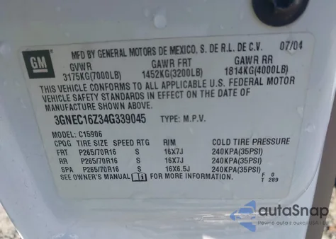 2004 Chevrolet Suburban 1500 Ls from USA, damaged, VIN 3GNEC16Z34G339045